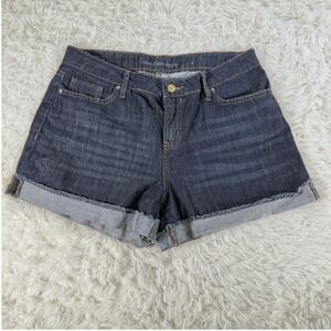 Vintage Calvin Klein Size 6 Dark Wash Denim Cuffed Cotton Jean Shorts Y2K Retro